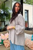 Nonni Gingham Bell Sleeve Peasant Blouse Mocha